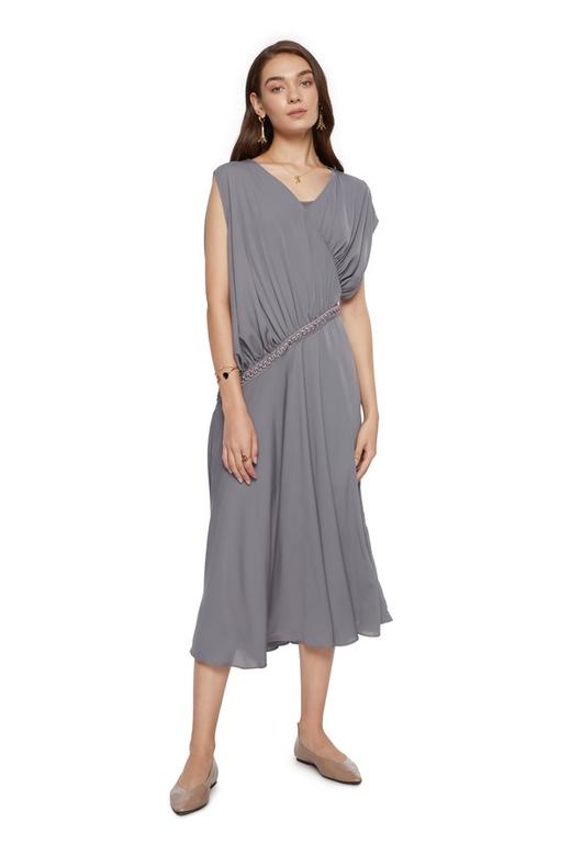 DEHUNTER 灰色V领无袖连衣裙 7127 商品图0