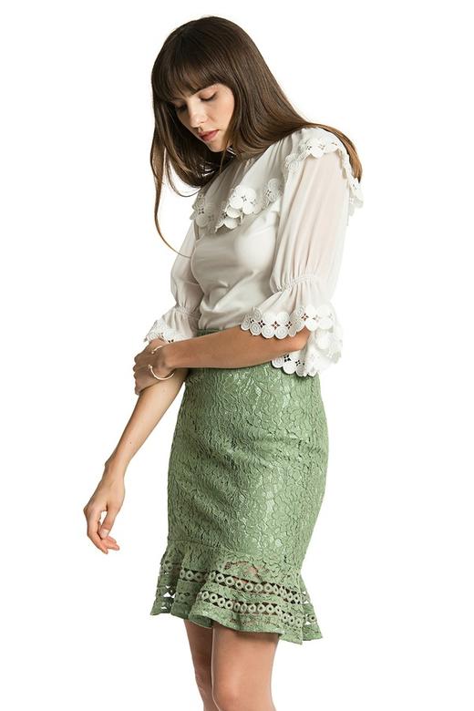 SUMMER & SAGE 白色花边镂空弹力上衣 2584 商品图2