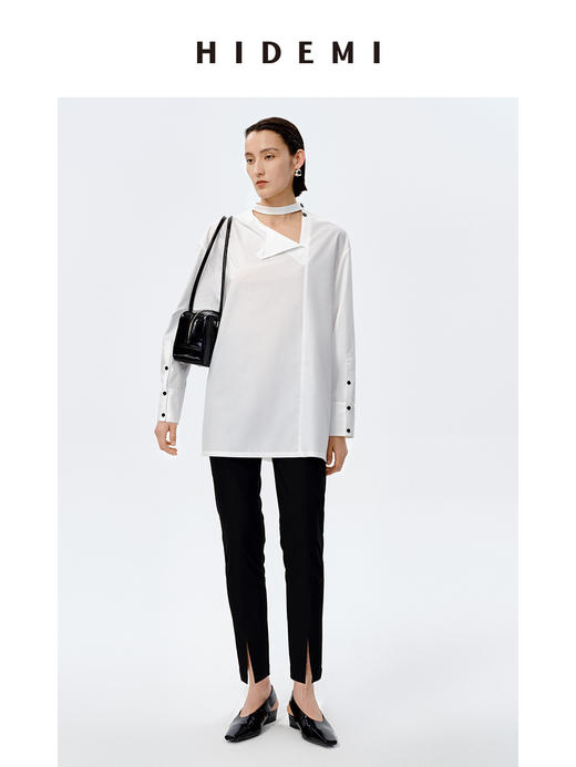 HIDEMI 极简设计感多穿镂空不对称纽扣衬衫 商品图2