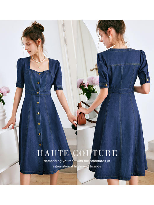 欧芮儿牛仔连衣裙女夏季2022新款法式收腰显瘦复古气质设计感裙子 商品图1