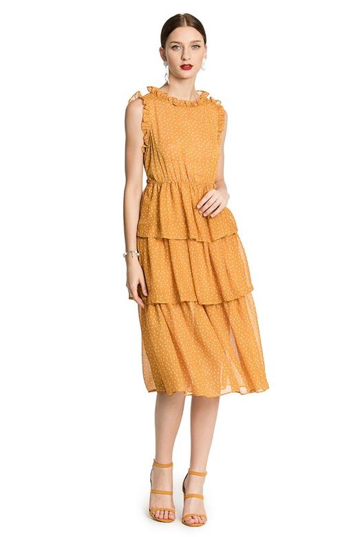 AVA 黄色荷叶边收腰连衣裙 2893 商品图0