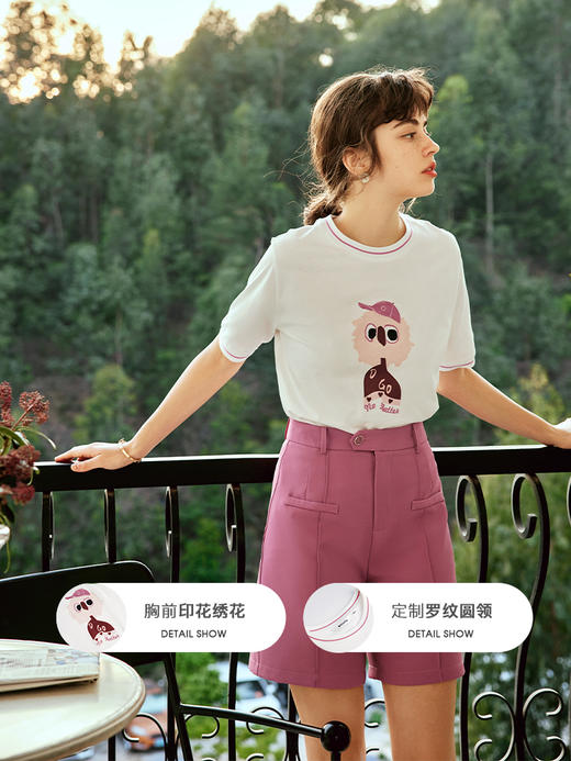 OLrain欧芮儿法式米白色短袖T恤女夏季2023新款宽松重工刺绣上衣 商品图1