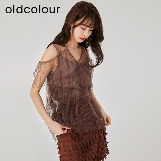oldcolour夏新款设计感小众网纱V领套头衫两件套女O21011173 商品图3