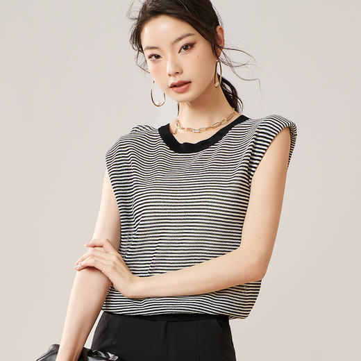 剩S/M/L/XL 芳外【条纹背心针织T】2024夏季新款女式针织衫 商品图3