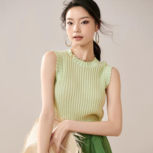 剩L/XL 芳外【短款圆领针织背心】2024夏季新款弹力无袖女式针织衫 商品图6