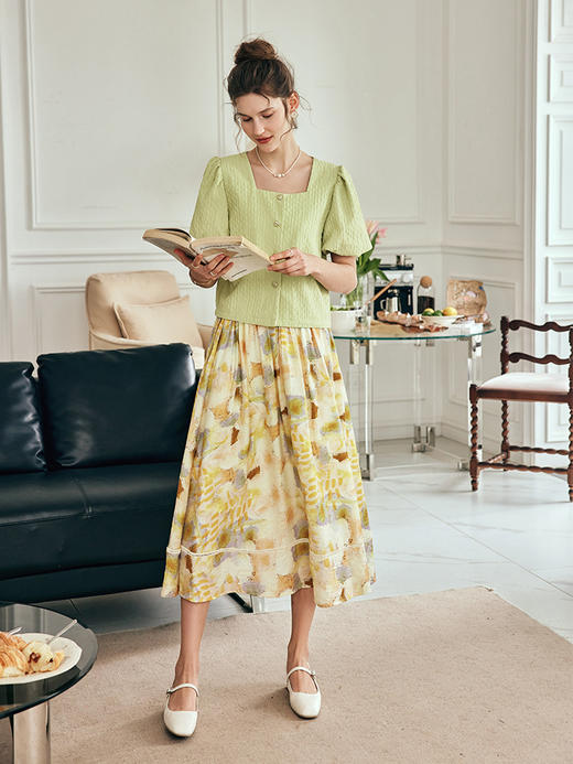 OLrain欧芮儿法式碎花半身裙女夏季2023新款高腰拼接镂空A字摆裙 商品图3