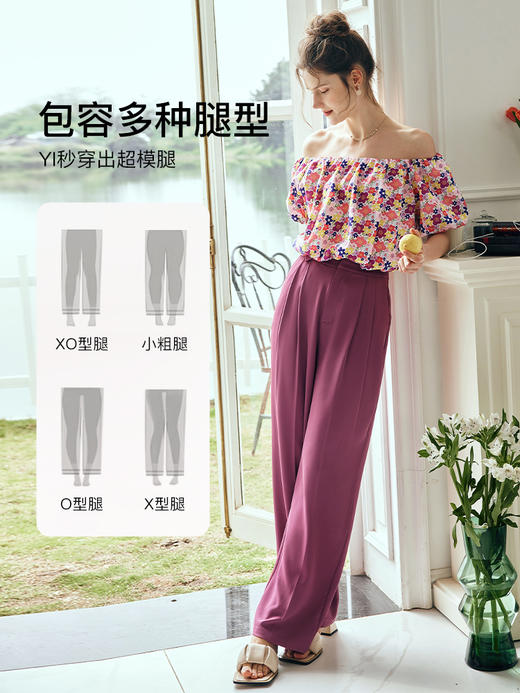 OLrain欧芮儿法式树莓粉休闲裤女夏季2023新款高腰直筒阔腿薄款裤 商品图1