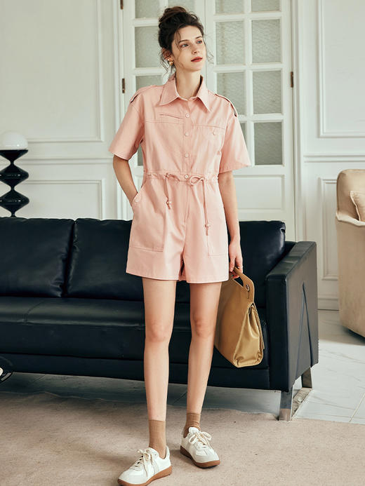 OLrain欧芮儿法式粉色连身裤女夏季2023年新款宽松休闲工装连体衣 商品图3