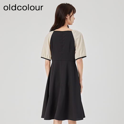 oldcolour2023夏新款赫本风简约拼接设计感显瘦连衣裙女O21101143 商品图4