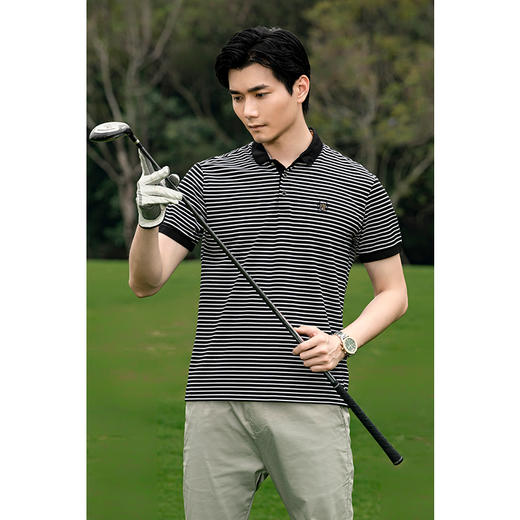 【断码清仓】HX 夏季翻领短袖T恤经典撞色条纹Y102320022101POLO杉 商品图1