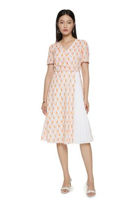 SUMMER & SAGE 几何印花百褶拼接连衣裙 7388