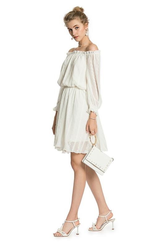 SUMMER & SAGE 白色纱质一字肩连衣裙 2753 商品图1