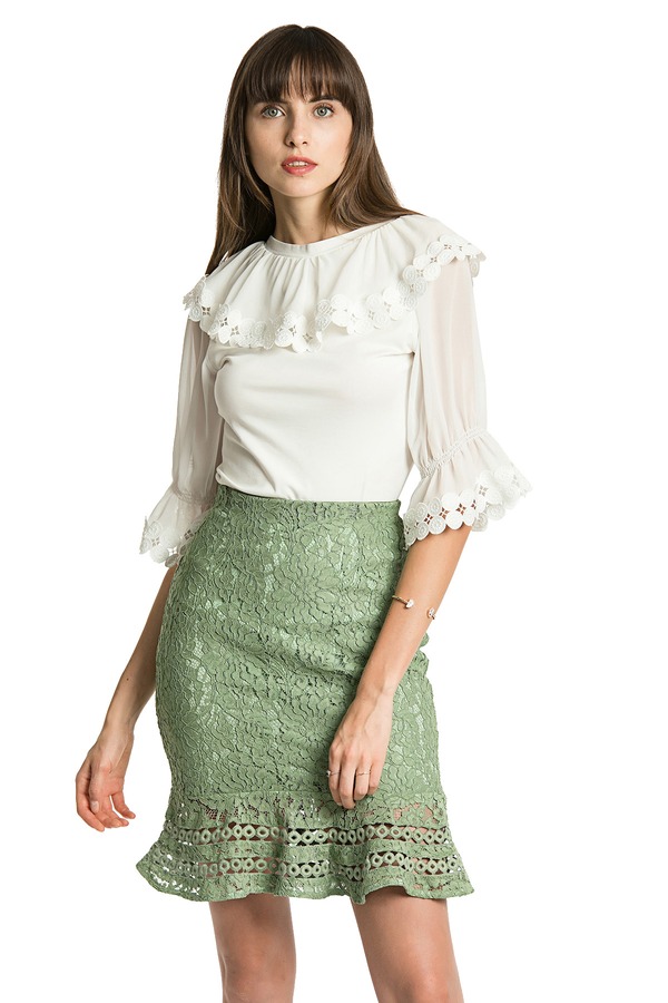 SUMMER & SAGE 白色花边镂空弹力上衣 2584