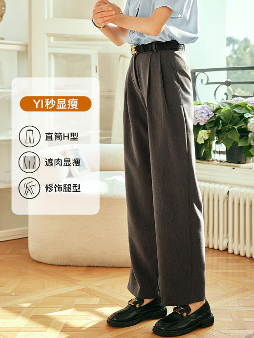 OLrain欧芮儿法式灰色休闲裤女春季2023新款高腰直筒阔腿西装长裤 商品图1