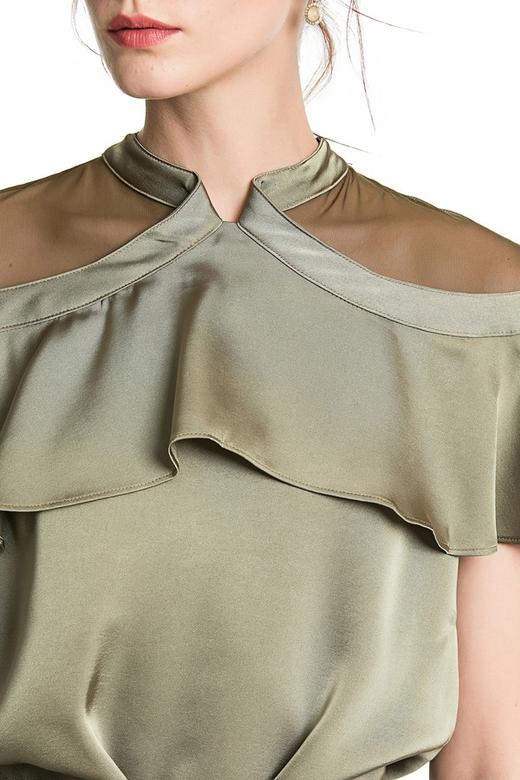 YI ZHUO一琢 墨绿色透视荷叶边饰上衣 2587 商品图4