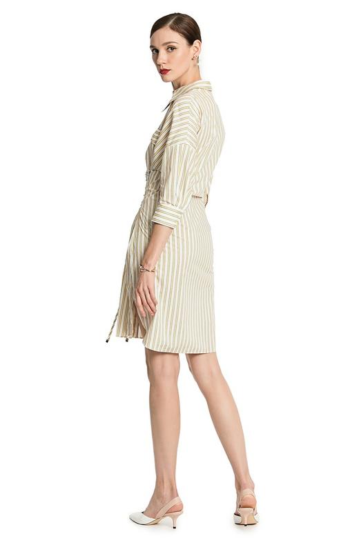 MIGAINO曼娅奴 黄色条纹复古系带衬衫裙 2804 商品图2