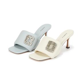 westory女鞋夏季新款细高跟羊皮镶钻饰扣舒适拖鞋61581