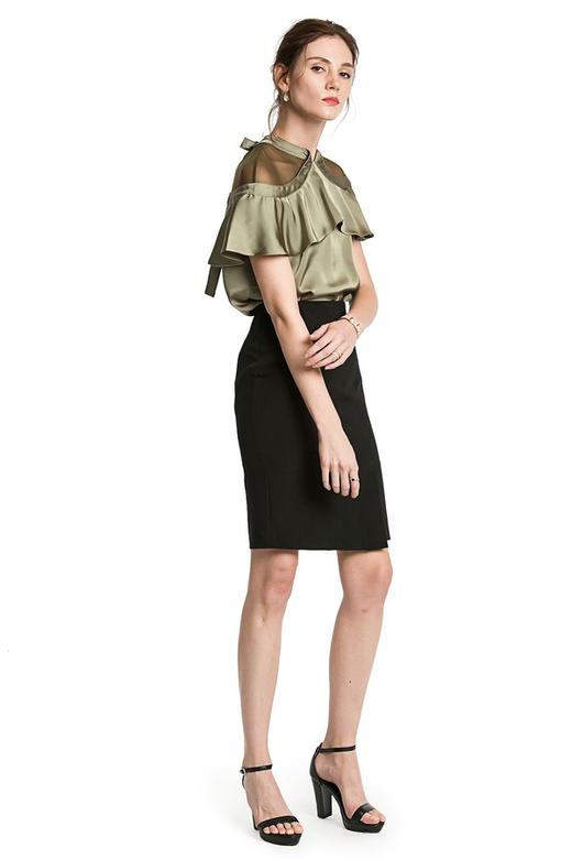 YI ZHUO一琢 墨绿色透视荷叶边饰上衣 2587 商品图1