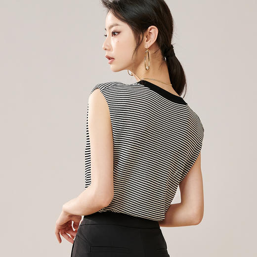 剩S/M/L/XL 芳外【条纹背心针织T】2024夏季新款女式针织衫 商品图7