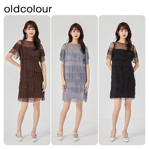 oldcolour夏新款设计感小众气质宽松蕾丝蛋糕连衣裙O21101153 商品图0