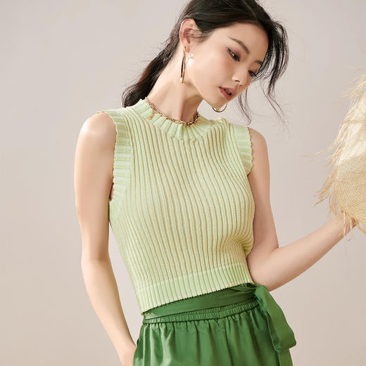 剩L/XL 芳外【短款圆领针织背心】2024夏季新款弹力无袖女式针织衫 商品图2