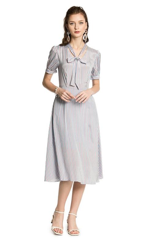 SUMMER & SAGE 蝴蝶结领结条纹连衣裙 2994 商品图4