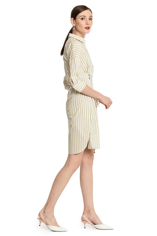 MIGAINO曼娅奴 黄色条纹复古系带衬衫裙 2804 商品图1