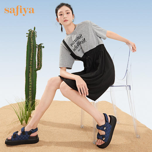 Safiya/索菲娅2023夏季新品小香风魔术贴休闲外穿松糕厚底罗马鞋 SF32115028 商品图2