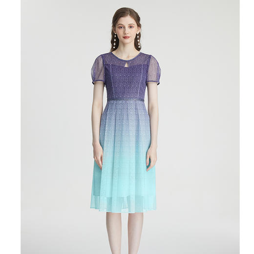 司歌渐变V领短袖连衣裙A871109 商品图0