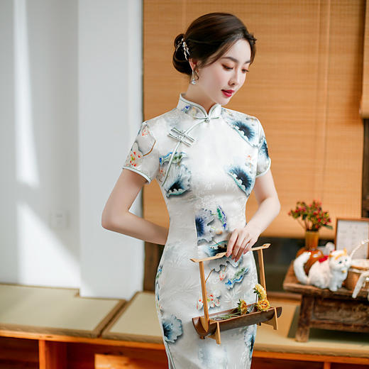 ZAYS-82245春季改良气质年轻款旗袍日常修身时尚中长旗袍 商品图3