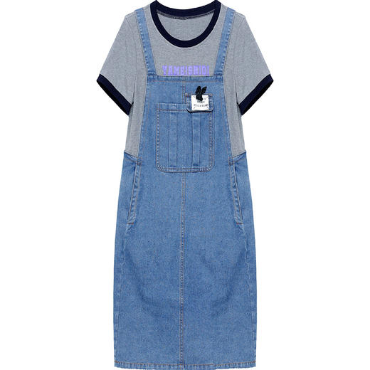 QYM 63076 -Y时尚气质连衣裙牛仔裙拼结短袖假两件 商品图4