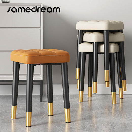 「有颜值的实力派！数款可选」凳子家用可叠放方凳餐凳现代简约客厅椅子软坐居家日用小圆凳网红板凳 商品图0