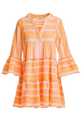 Devotion Twins - ELLA DRESS SHORT - Neon Orange / Off White - 女装 - 连身裙 - 橙色