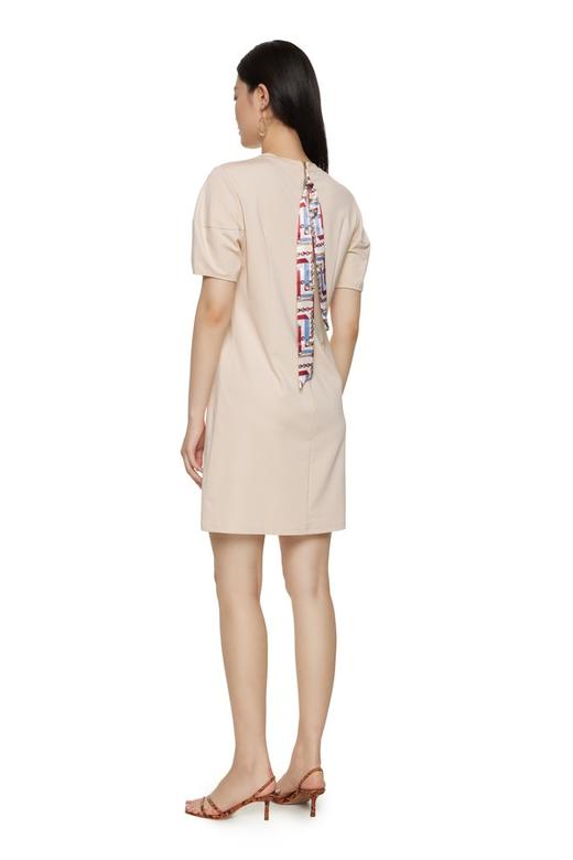 SUMMER & SAGE 印花丝巾饰杏色连衣裙 7208 商品图1