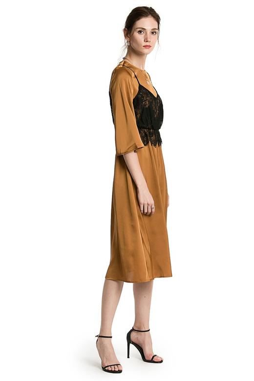 YI ZHUO一琢 光泽感蕾丝吊带假两件连衣裙 2590 商品图2