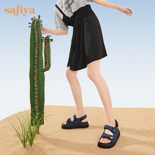 Safiya/索菲娅2023夏季新品小香风魔术贴休闲外穿松糕厚底罗马鞋 SF32115028 商品图3