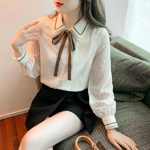 蝴蝶结蕾丝衬衫2023年新款洋气内搭打底衫减龄上衣AL 商品图7