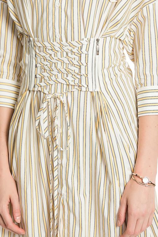 MIGAINO曼娅奴 黄色条纹复古系带衬衫裙 2804 商品图3