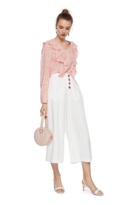 SUMMER & SAGE 荷叶边饰珊瑚色格纹上衣 7303 商品图4