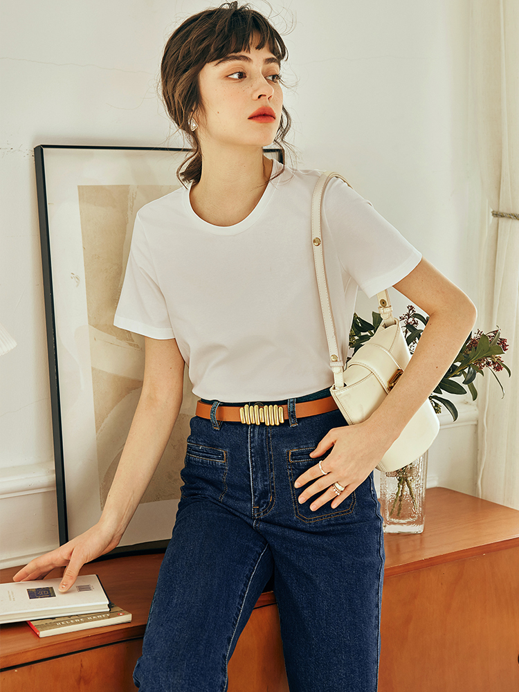 OLrain欧芮儿法式白色短袖T恤女春季2023新款防水抗污新一代上衣