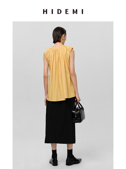 HIDEMI 抽绳立体褶皱设计感前后两穿式连衣裙上衣 阳光橙/黑色 商品图5