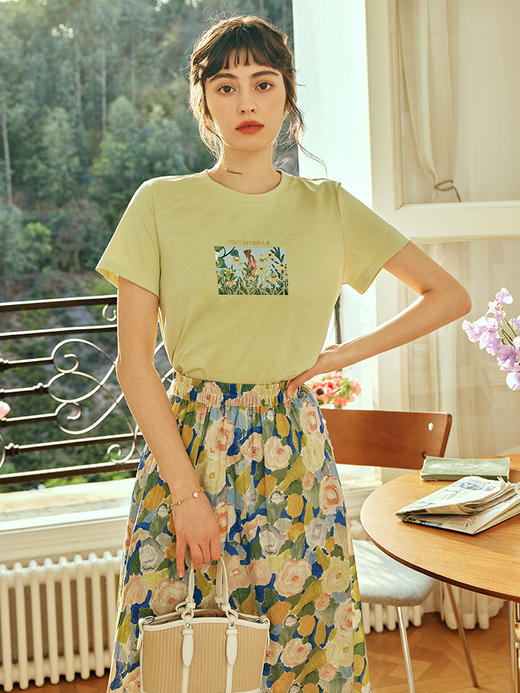 OLrain欧芮儿法式短袖印花T恤女春季2023年新款时尚钉珠休闲上衣 商品图2