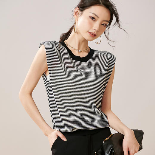 剩S/M/L/XL 芳外【条纹背心针织T】2024夏季新款女式针织衫 商品图6