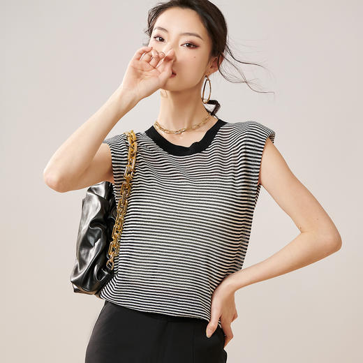剩S/M/L/XL 芳外【条纹背心针织T】2024夏季新款女式针织衫 商品图1