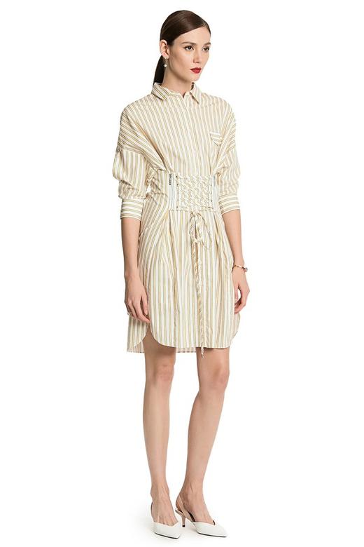 MIGAINO曼娅奴 黄色条纹复古系带衬衫裙 2804 商品图4