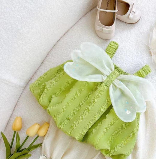 女宝宝夏季绿色套装蝴蝶翅膀吊带+七分裤两件套新款时髦夏装粉色 商品图7