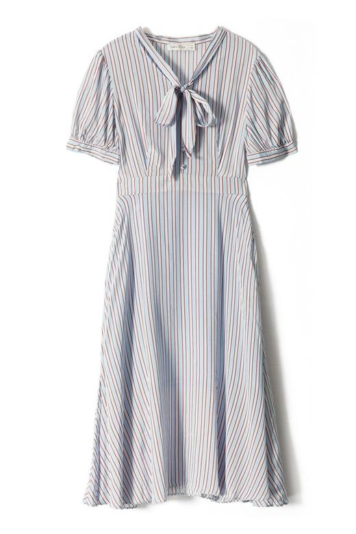 SUMMER & SAGE 蝴蝶结领结条纹连衣裙 2994 商品图5