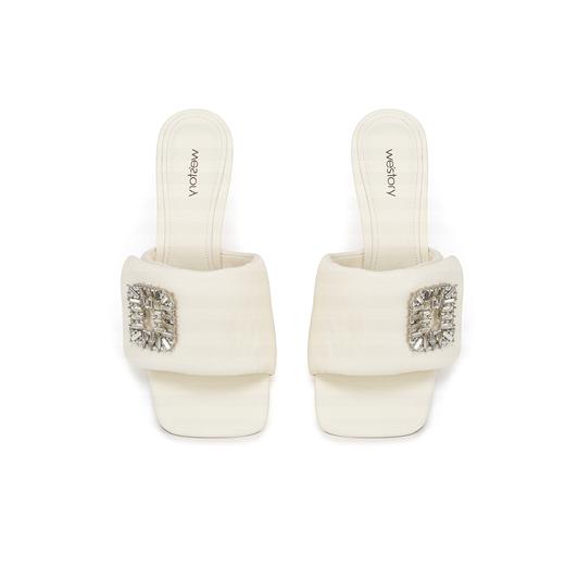 westory女鞋夏季新款细高跟羊皮镶钻饰扣舒适拖鞋61581 商品图4