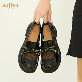 Safiya/索菲娅2023春季新品麦穗蝴蝶结网面休闲软底英伦JK小皮鞋 SF31112427