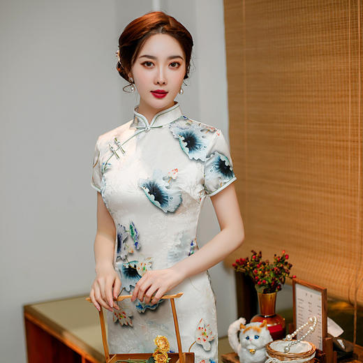 ZAYS-82245春季改良气质年轻款旗袍日常修身时尚中长旗袍 商品图4